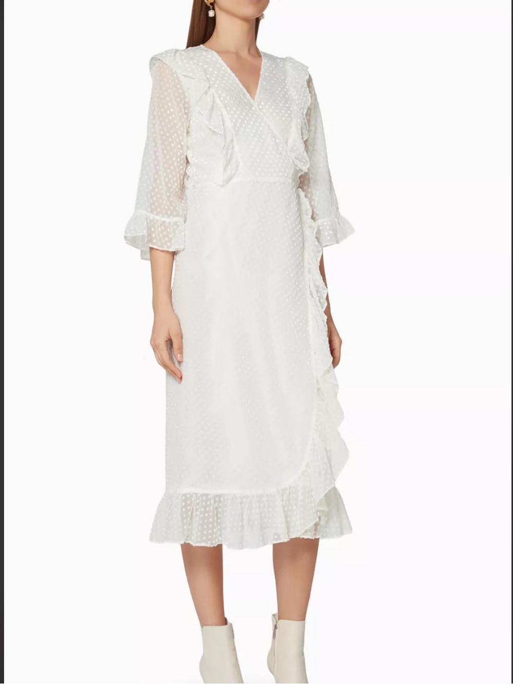 Ganni White Egret Jasmine Wrap Dress